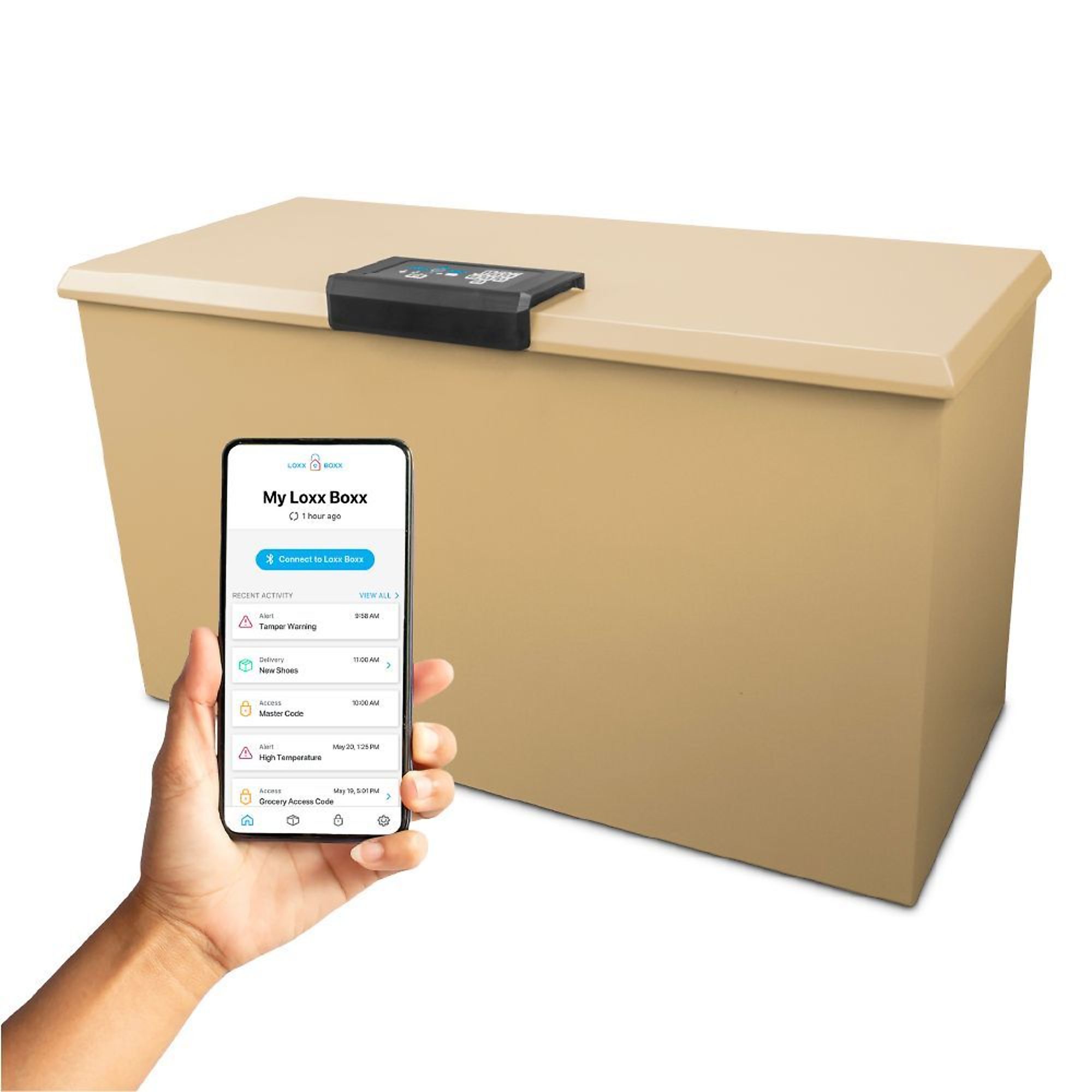 LOXX BOXX LLC, LTE Wi-Fi Smart Package Locker w/ Solar Charger, Height 21.75 in, Width 38.5 in, Color Beige, Model# LB2_LGBOX_BG_LTE_BDL